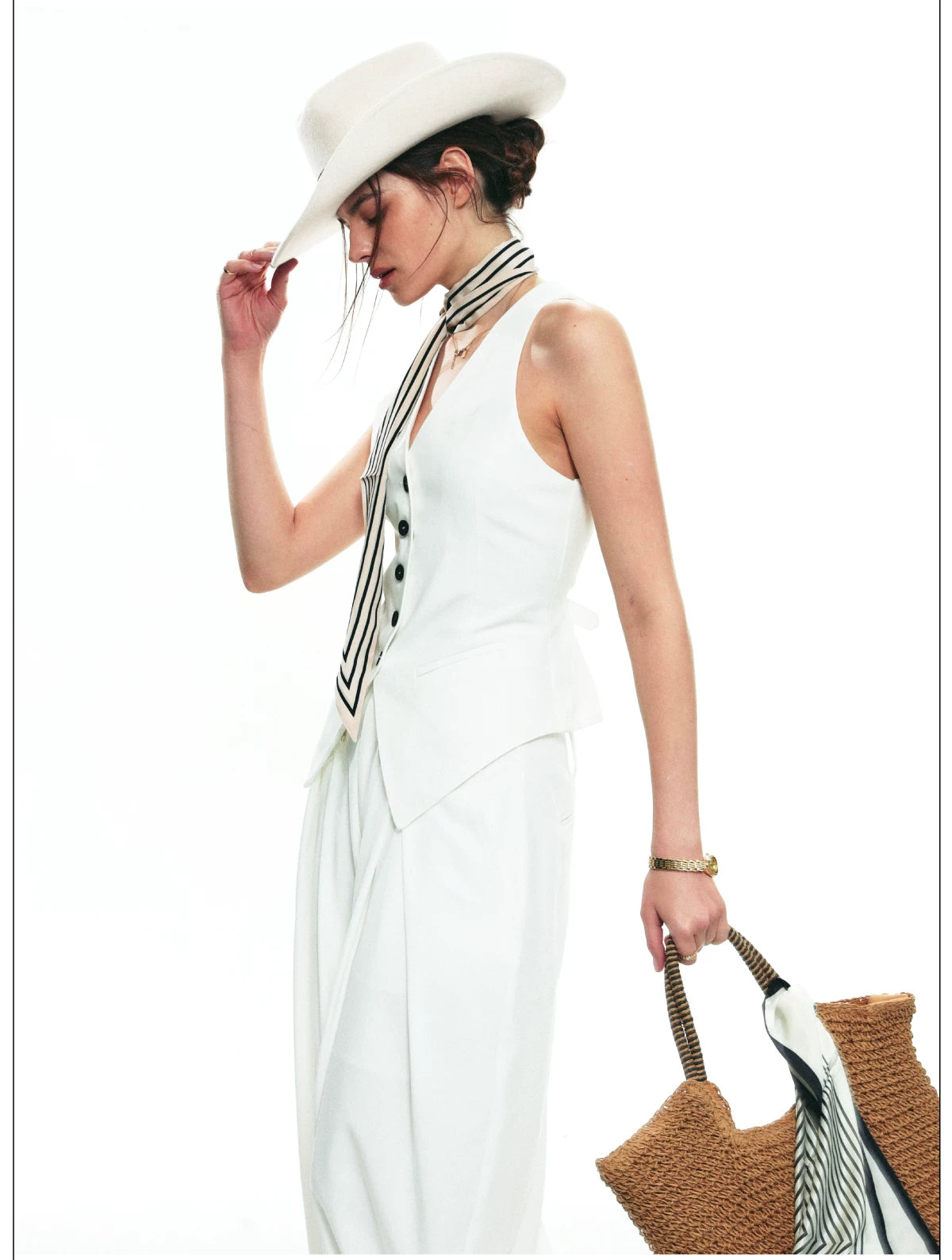French-Inspired V-Neck Sleeveless Fitted Vest