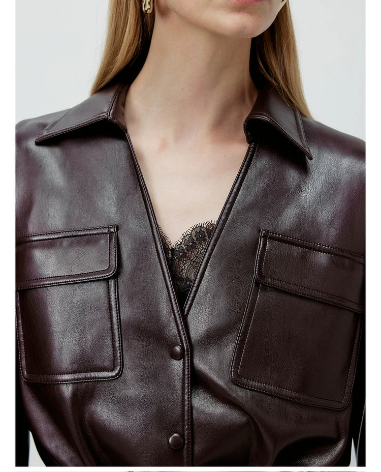 Brown Vintage Faux Leather Jacket