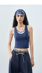 Summer Slim-Fit Two-in-One Color-Block Round Neck Tank Top