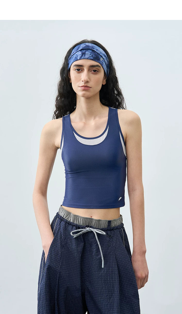 Summer Slim-Fit Two-in-One Color-Block Round Neck Tank Top