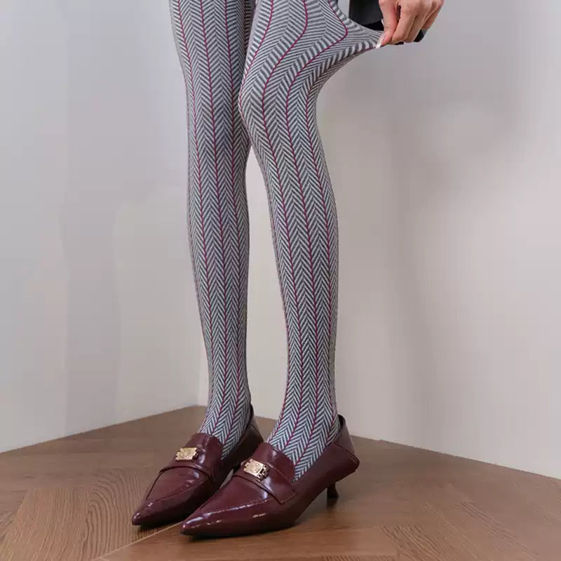 Designer Runway Red Stripe Panel Tights