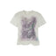 Lace Ruched Slim-Fit Printed Short Sleeve T-Shirt
