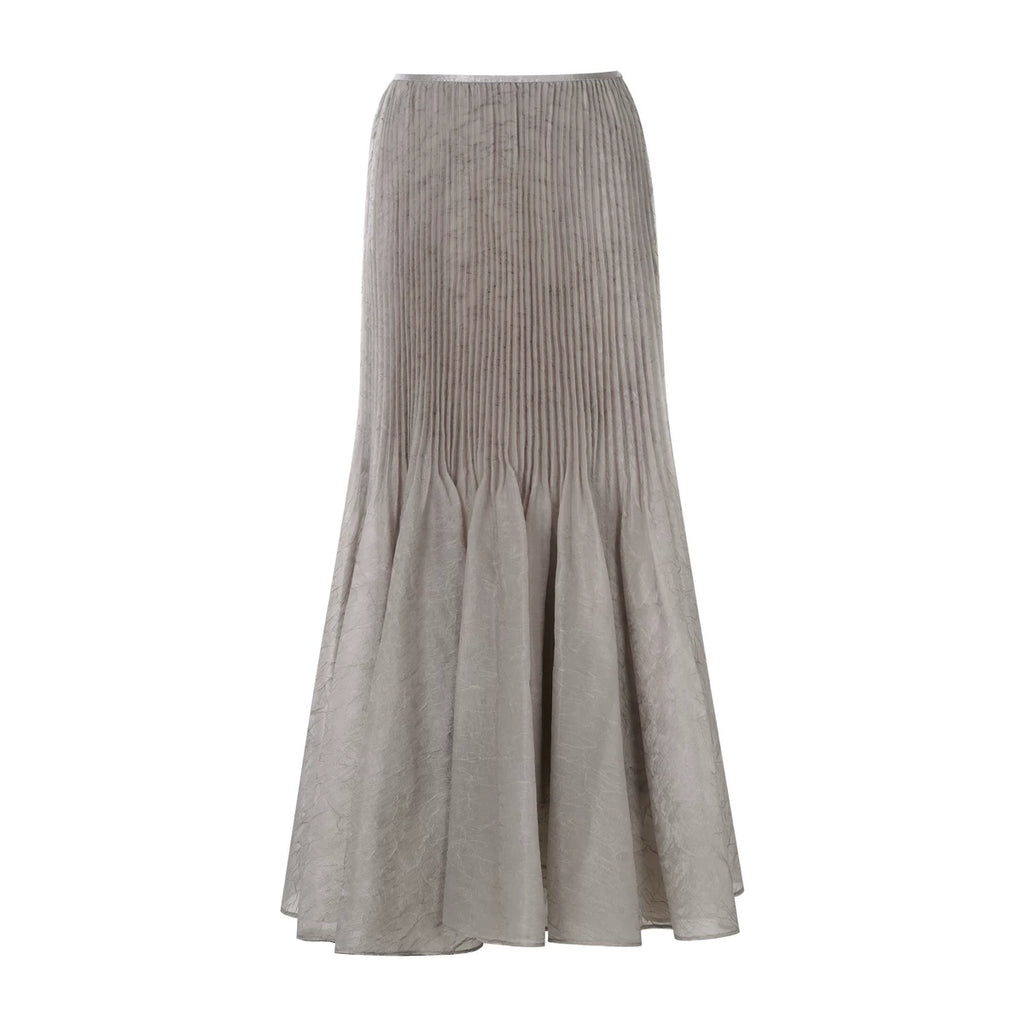 Pleated Mermaid Hem Midi Skirt