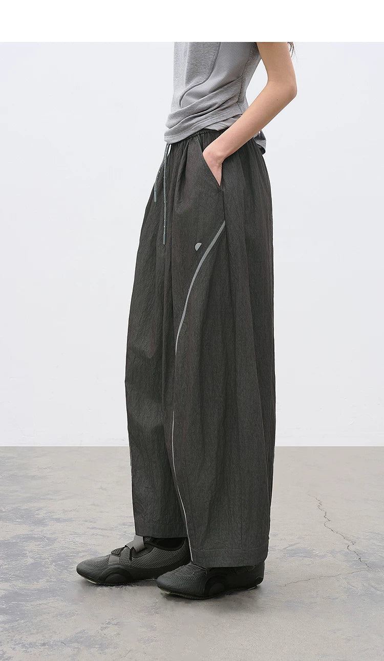 Loose Washed Texture Color-Block Carrot Casual Pants