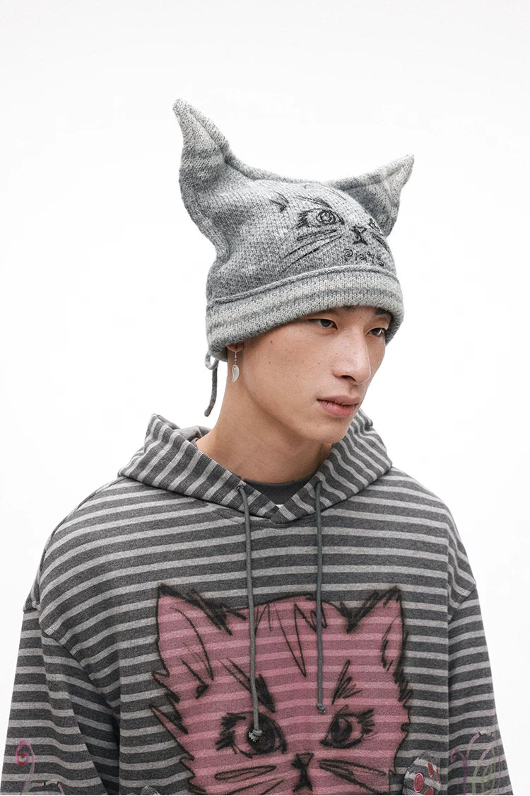 Adjustable Cat Ear Knit Hat – Soft Gold Velvet Polka Dot Beanie