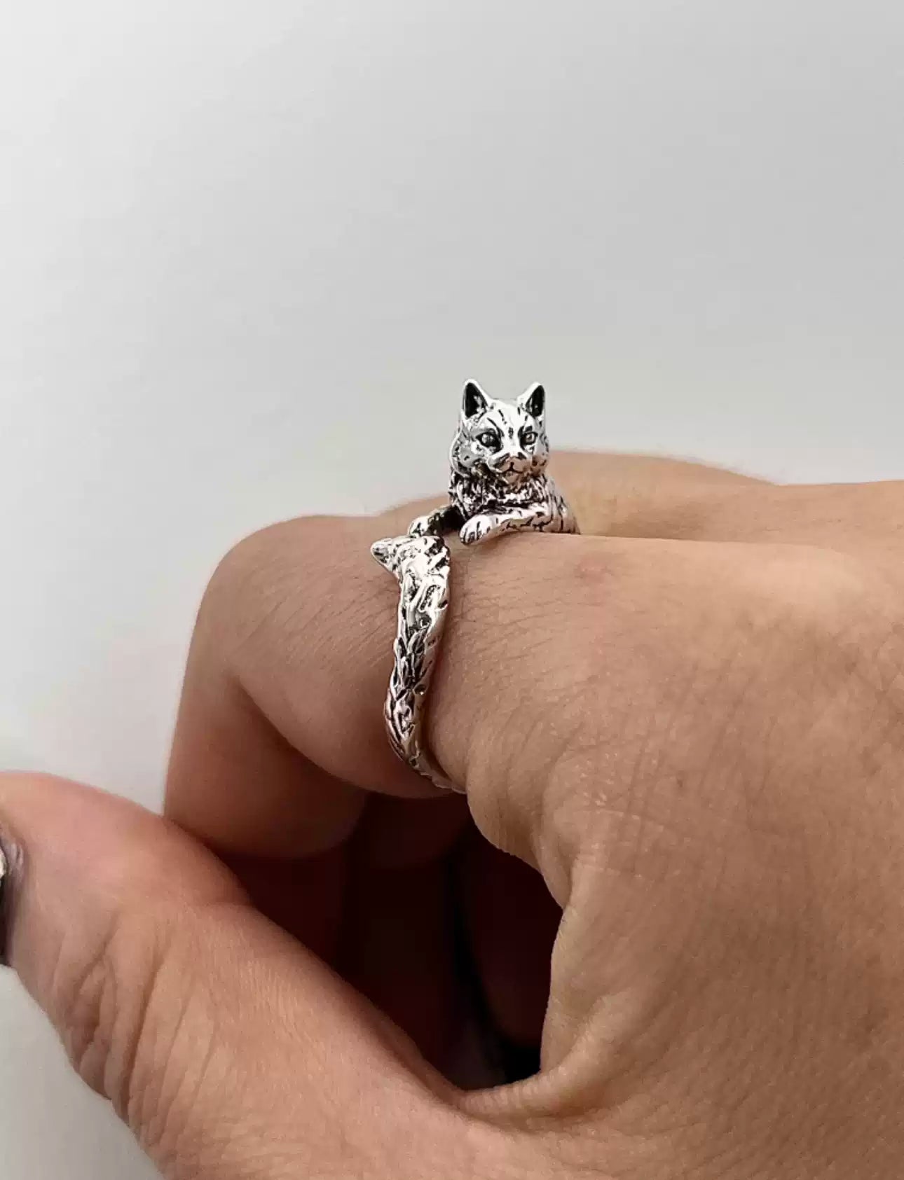 Vintage Cat Silver-Plated Adjustable Ring