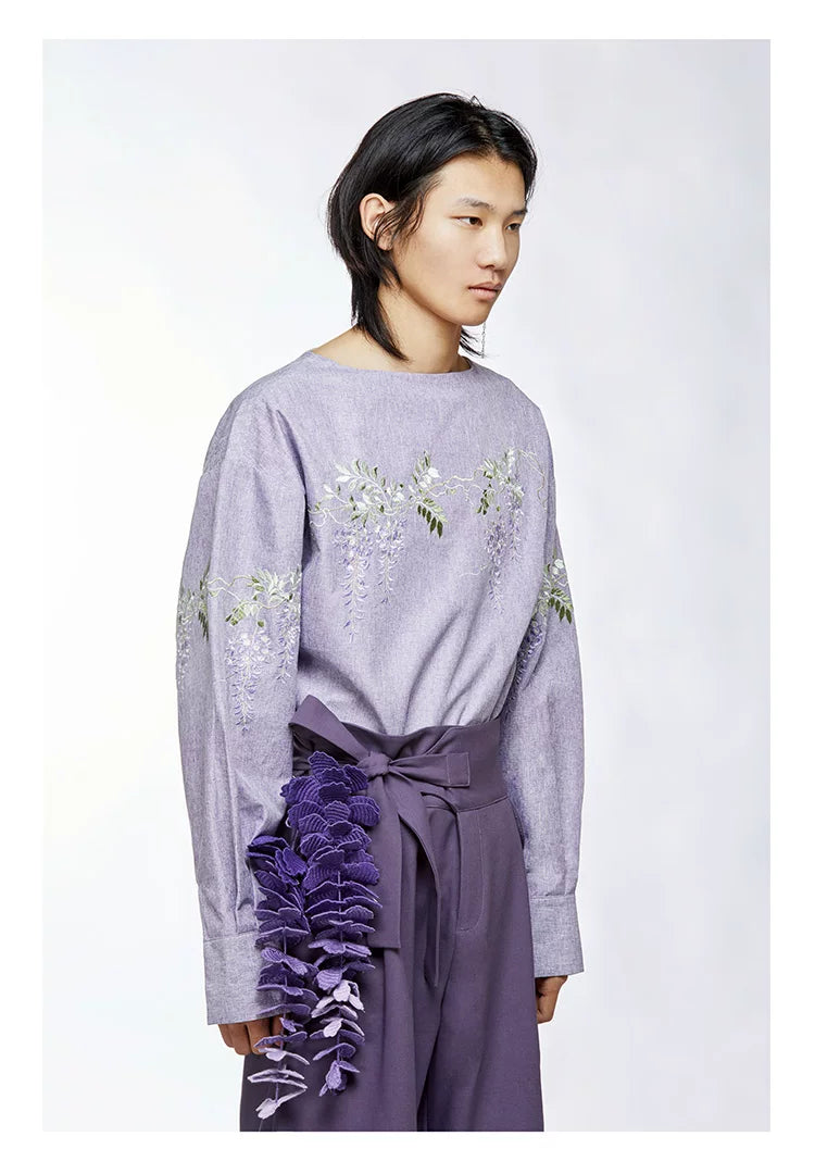 Purple Petal-Shaped High-Waist Loose Shorts