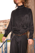 Stand-Collar Cupro Button-Down Shirt