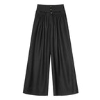 Vintage High-Waist Ruched Loose Wide-Leg Pants