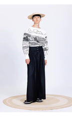 Vintage High-Waist Ruched Loose Wide-Leg Pants