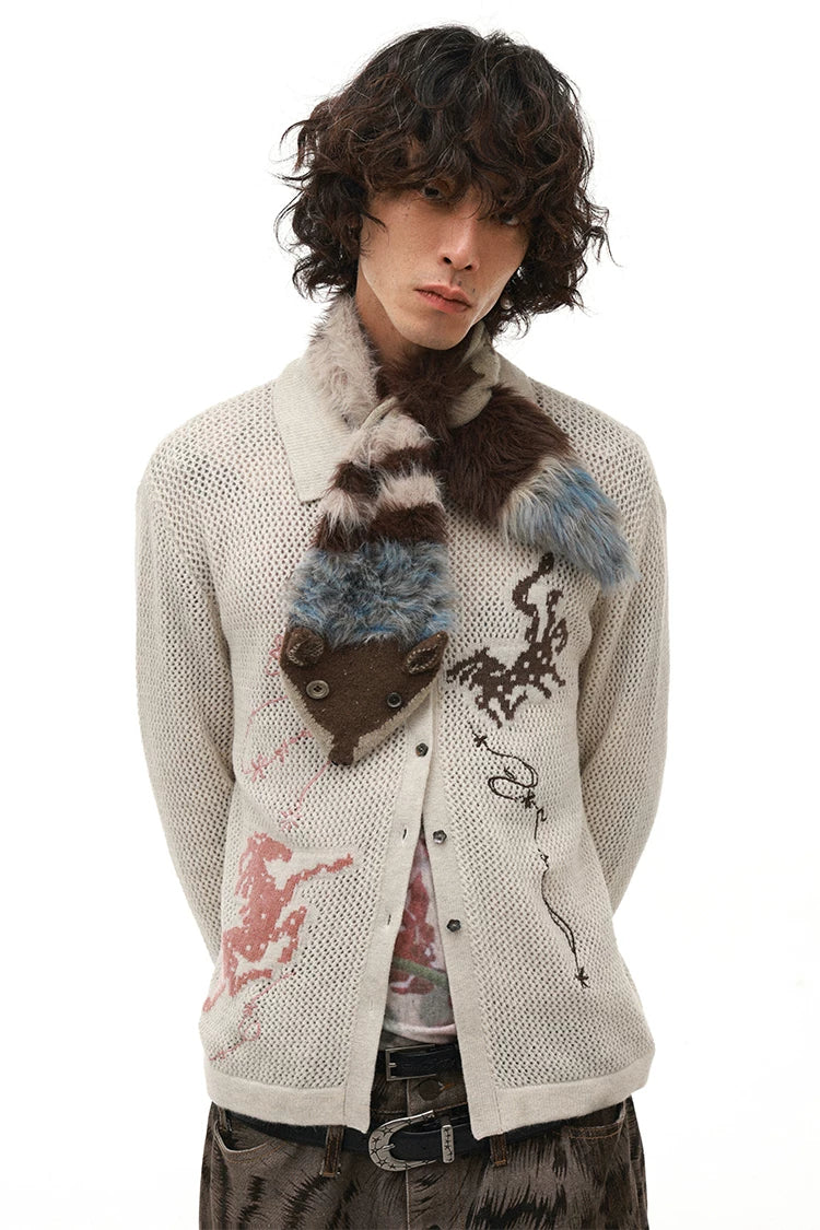 Fluffy Soft Alpaca Blend Faux Fur Fox Scarf with Coconut Buttons – Vintage Retro Style