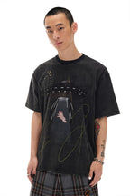 Alien UFO Pig Graphic Short Sleeve T-Shirt