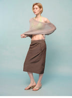 Asymmetric Shoulder Lyocell Linen Knit Cover-Up