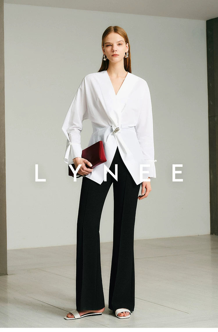 French V-Neck Waist-Cinching Blouse