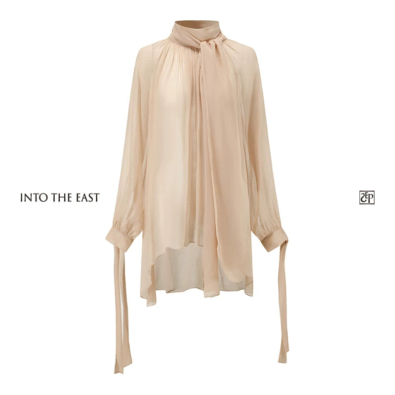 Mulberry Silk Semi-Sheer Tie-Neck Blouse Main image