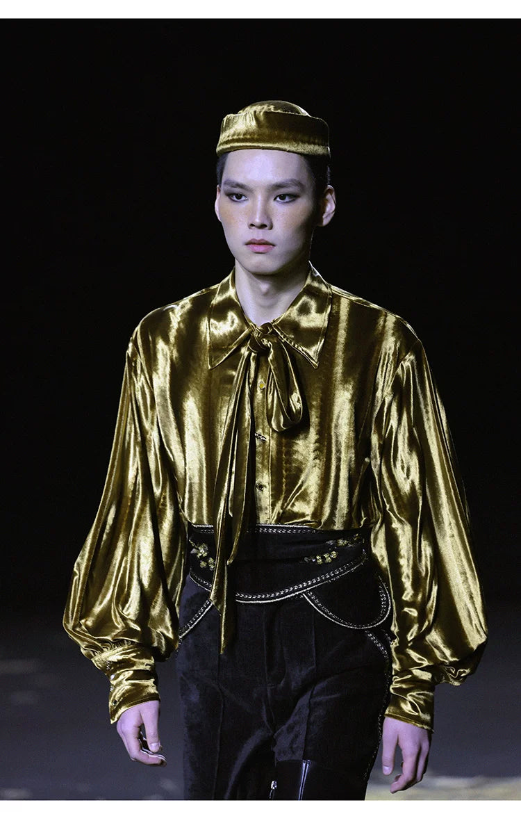 French Vintage Velvet Drop-Shoulder Long Sleeve Shirt