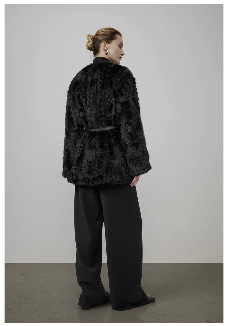 Black Faux Shearling Fur-Lined Coat