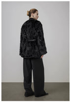 Black Faux Shearling Fur-Lined Coat