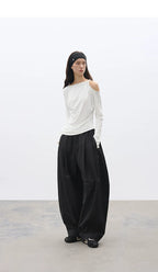 Slim Fit Round Neck Hollow Twist Knot Asymmetrical Hem T-Shirt