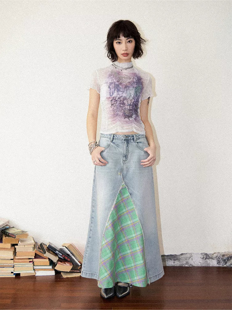 Lace Ruched Slim-Fit Printed Short Sleeve T-Shirt
