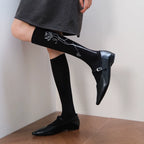 Black Crew Socks with Side Rose Embroidery