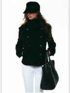 French-Inspired Double-Breasted Wool Twill Cropped Jacket
