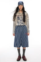 Pirate Print Striped Henley Layered-Look T-Shirt