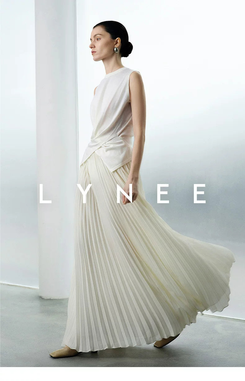 Elegant Chiffon Pleated A-Line Maxi Skirt