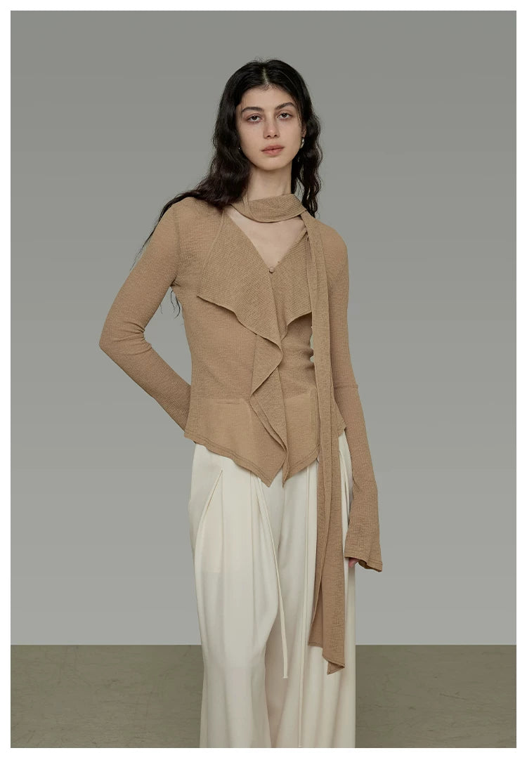 V-Neck Tie Detail Minimalist Knit Top Secondary image