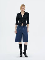 Washed Utility Cargo Shorts with Double Knee Pockets