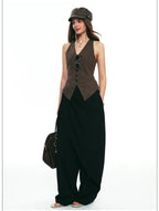 Autumn Wool-Blend Wide-Leg Tailored Pants with Layered Tie Details