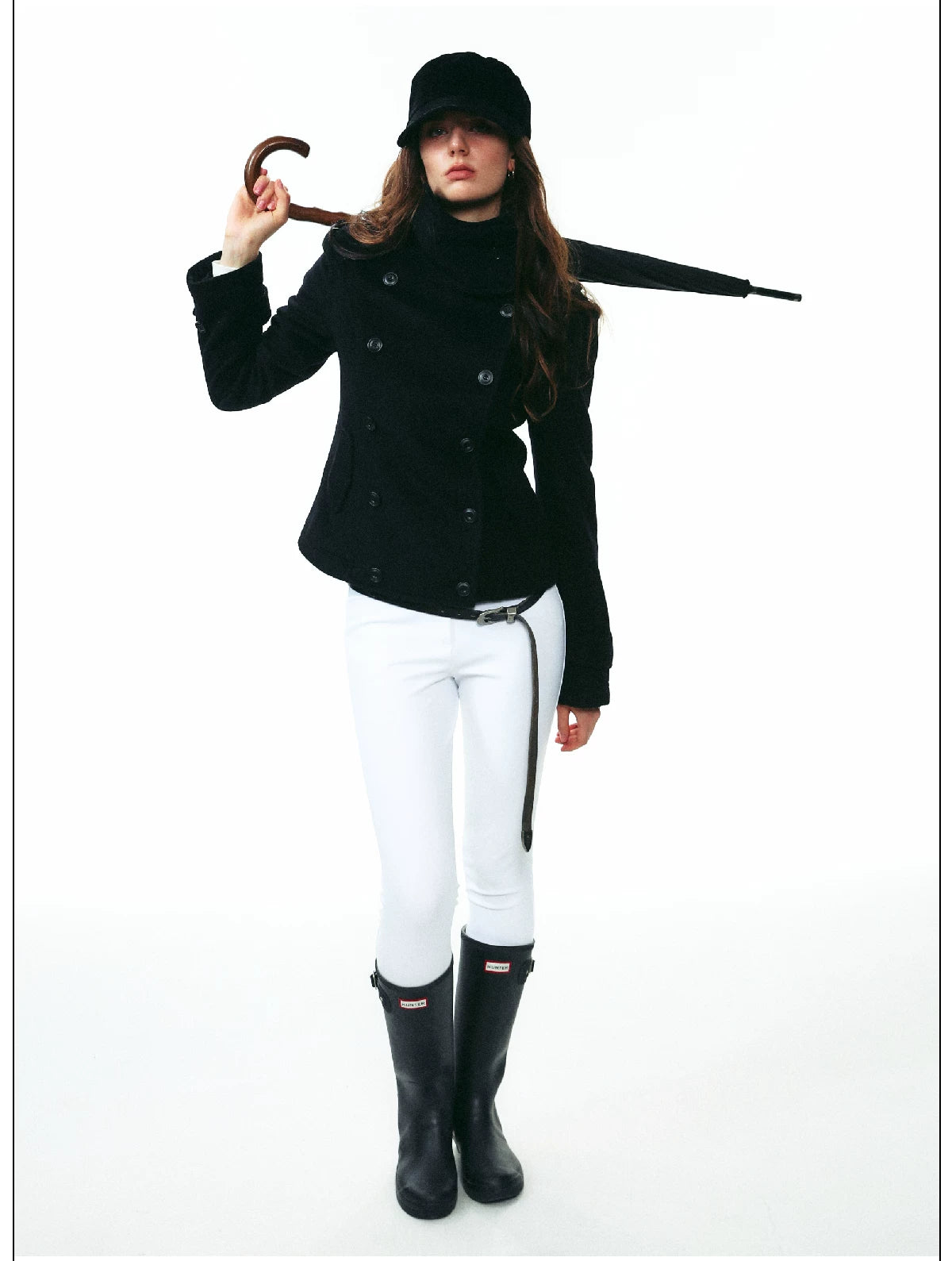 French-Inspired Double-Breasted Wool Twill Cropped Jacket