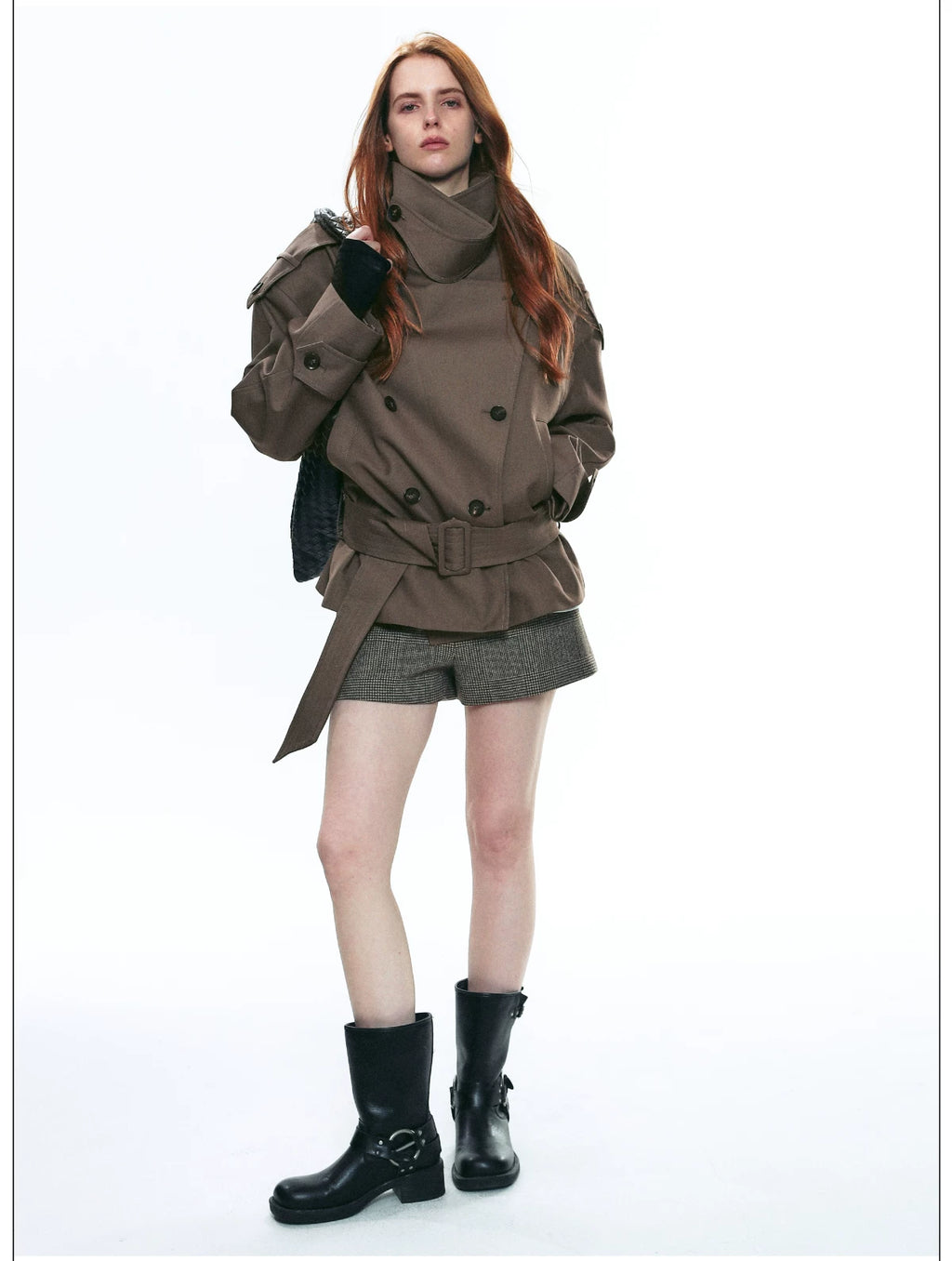 French Vintage Double-Breasted Cropped Trench Jacket