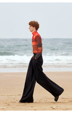 Sunset Print Double-Layer Mesh High-Neck Slim Long Sleeve Top