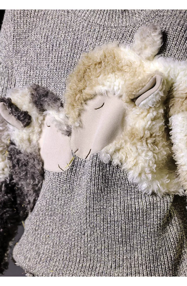 Vintage 3D Plush Sheep Oversized Sweater