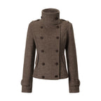 French-Inspired Double-Breasted Wool Twill Cropped Jacket
