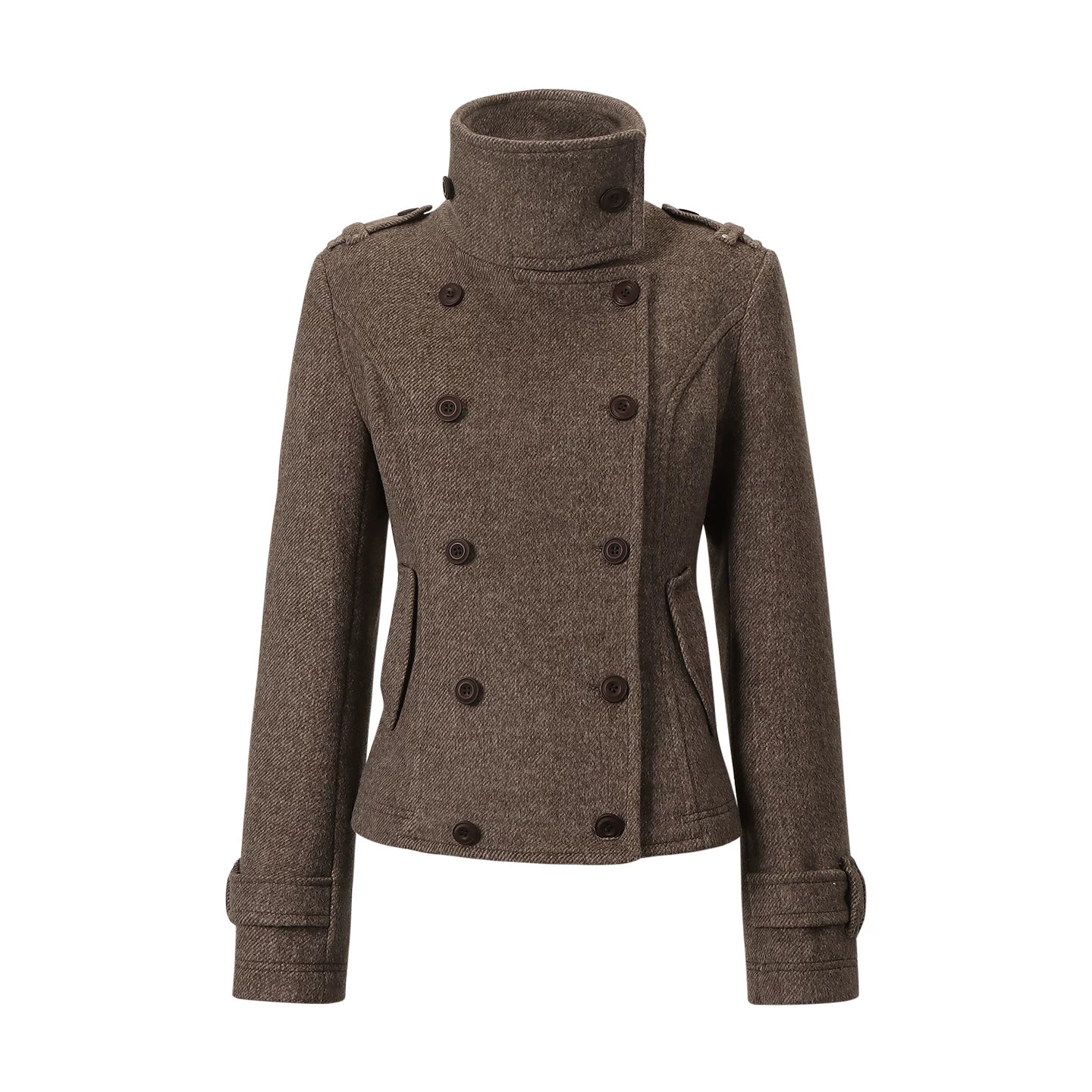 French-Inspired Double-Breasted Wool Twill Cropped Jacket Main image