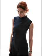 French Style Sleeveless Knot Detail Casual Work Dress