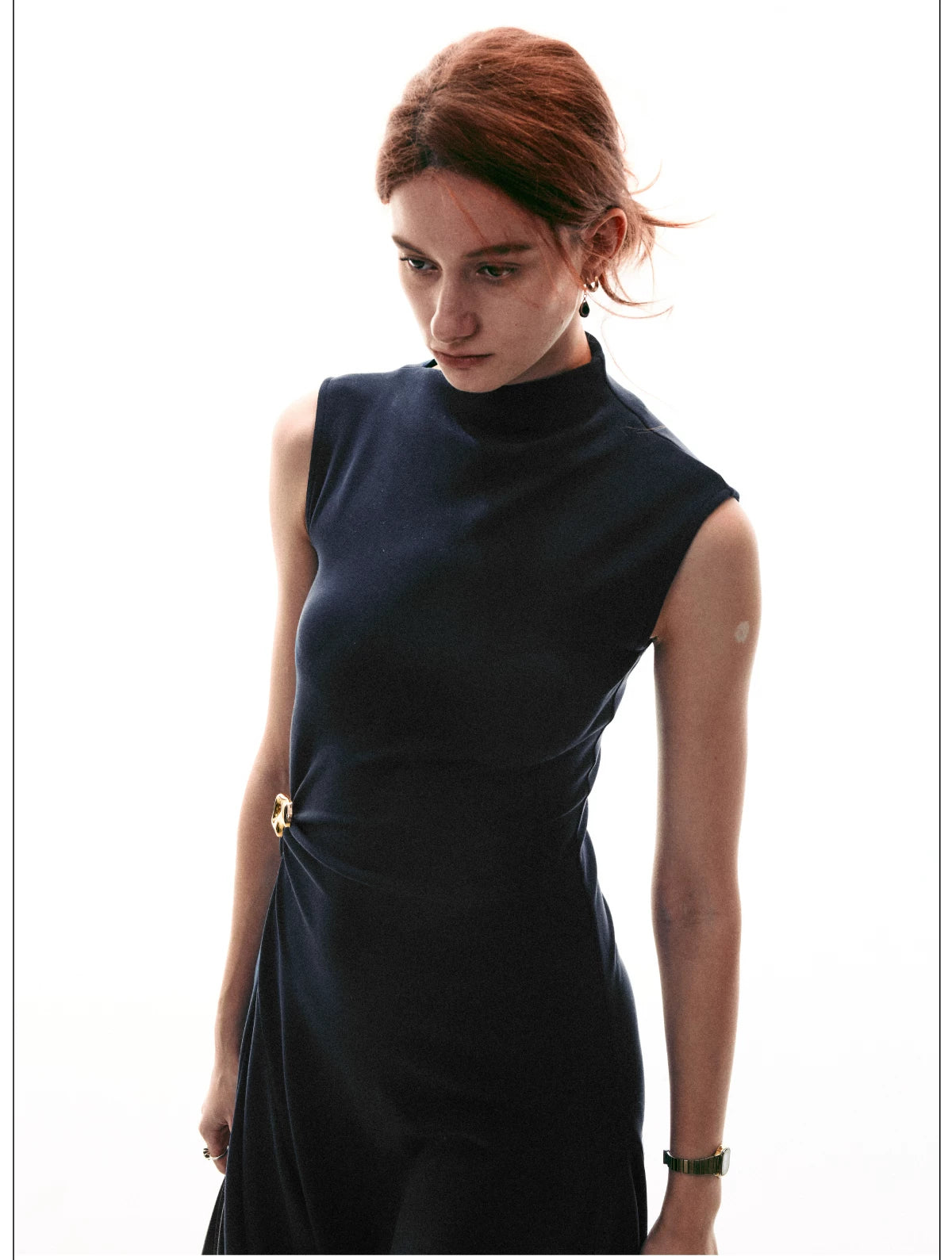 French Style Sleeveless Knot Detail Casual Work Dress