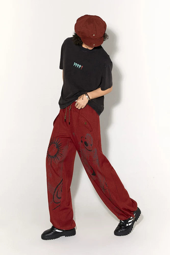 Retro Sun Print Loose Fit Casual Pants – Breathable Spring/Summer Trousers