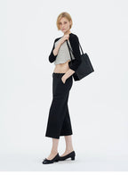 Lace Waist Straight-Leg Cropped Tailored Pants