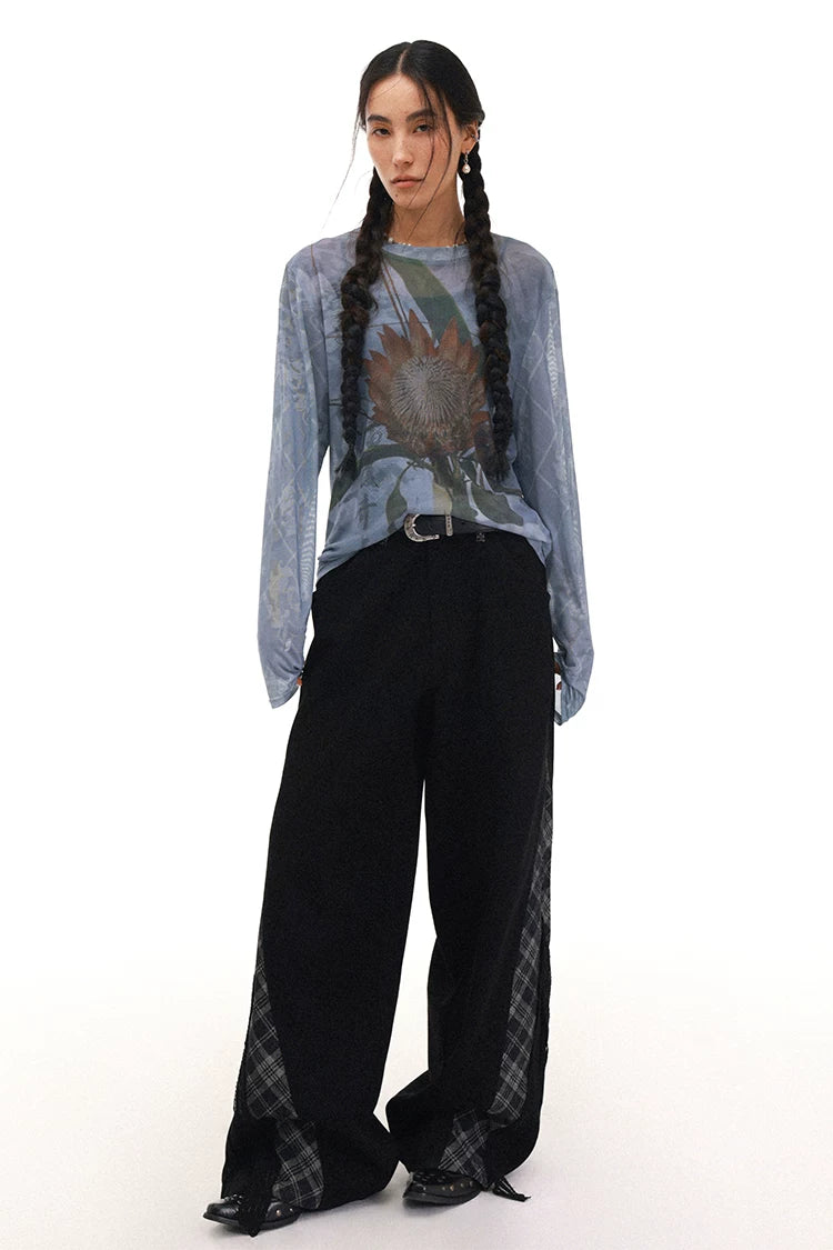 Floral Print Drop Shoulder Mesh Long Sleeve Jacket