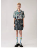Retro Dye-Wash Graphic Short Sleeve Shirt