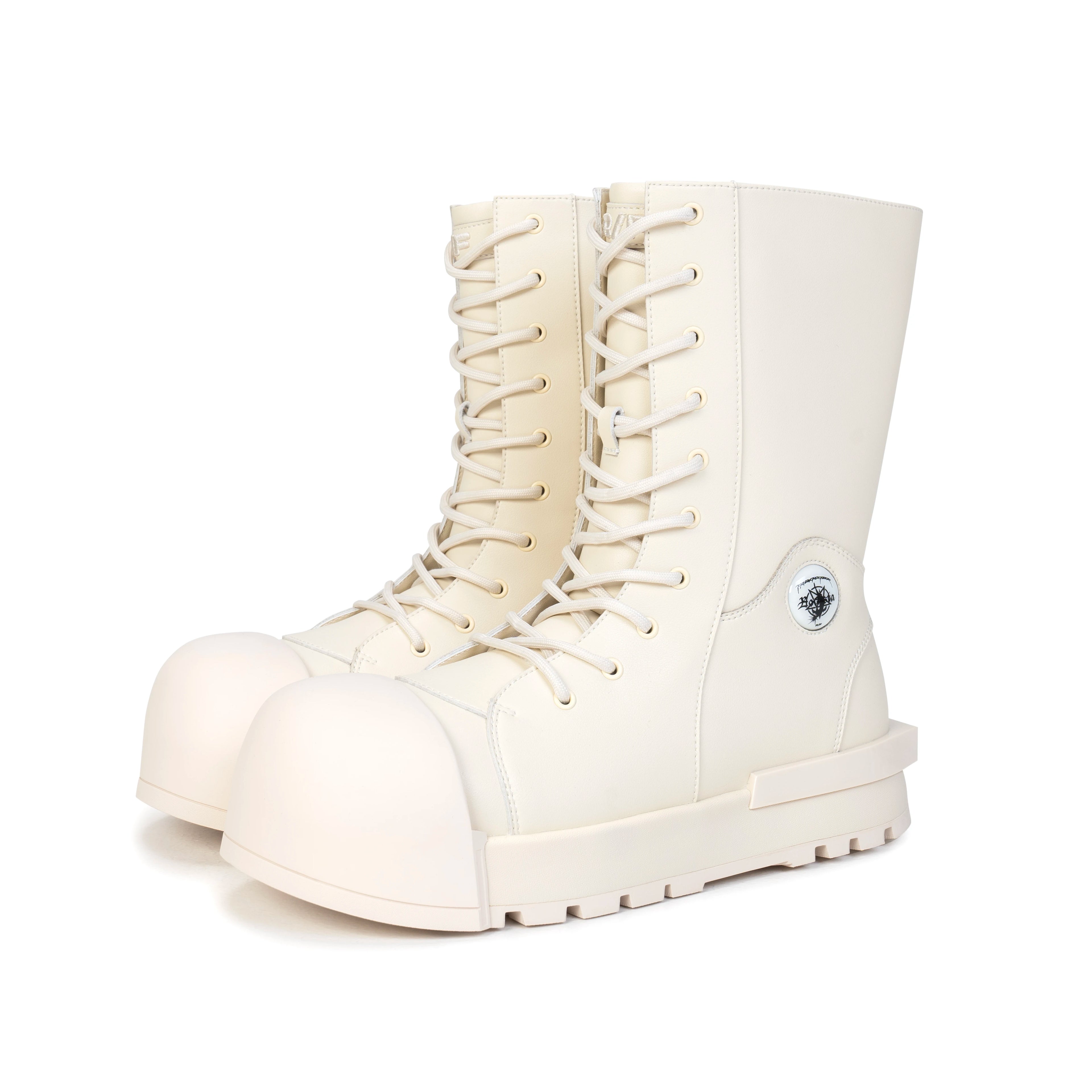 R/F White Architectural Round-Toe Platform Boots