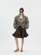 Layered Voluminous Taffeta Midi Skirt