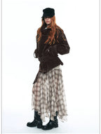 Autumn Scottish-Inspired Flowy Plaid Asymmetric Maxi Skirt