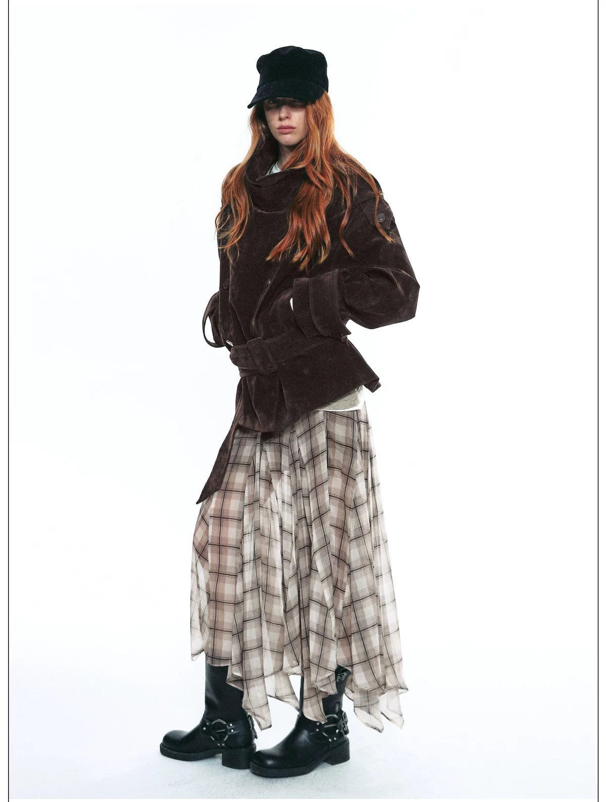 Autumn Scottish-Inspired Flowy Plaid Asymmetric Maxi Skirt