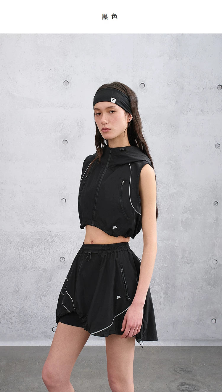 Women’s Summer Slim-Fit Cropped Hooded Functional Vest with Patchwork
