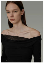 Lace Patchwork Off-Shoulder Knit Top