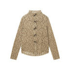 Elegant Jacquard Lace Patchwork Mandarin Collar Shirt